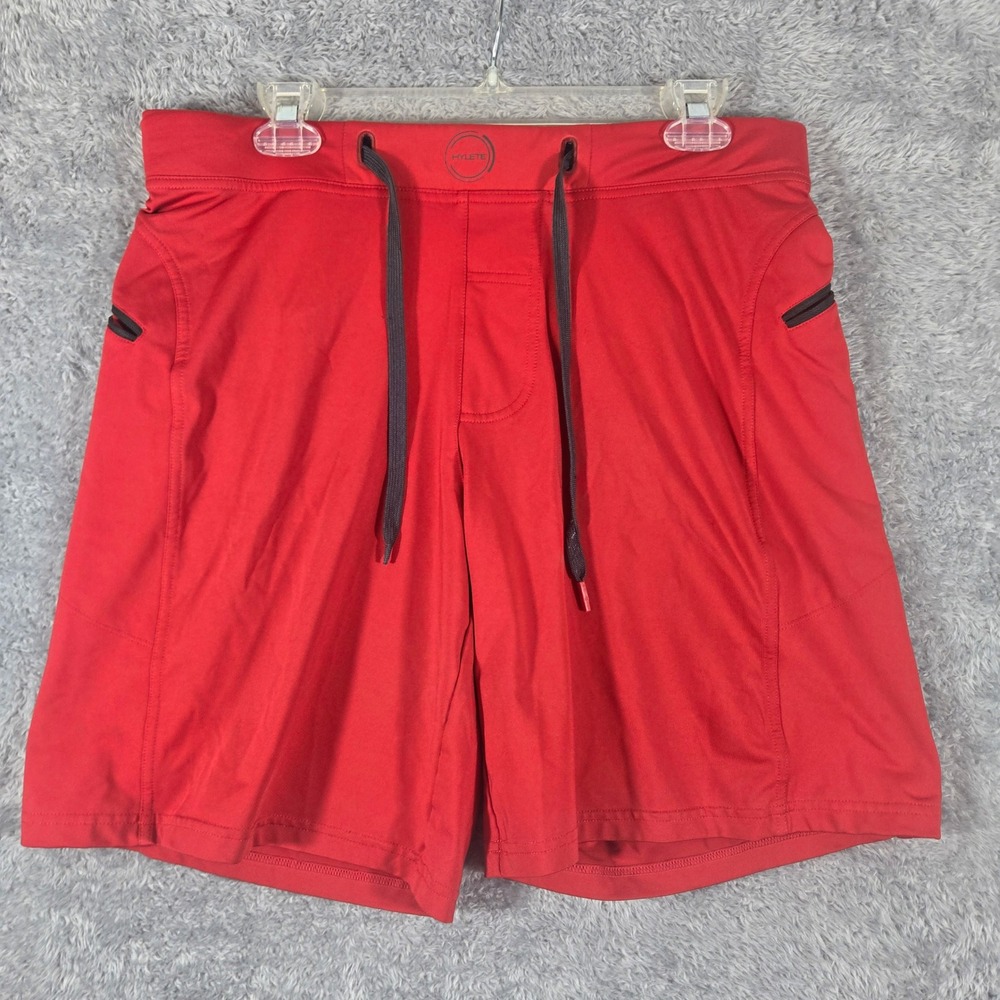 Hylete Mens Medium Above Knee Training Shorts Red Athletic Gym Workout Pockets